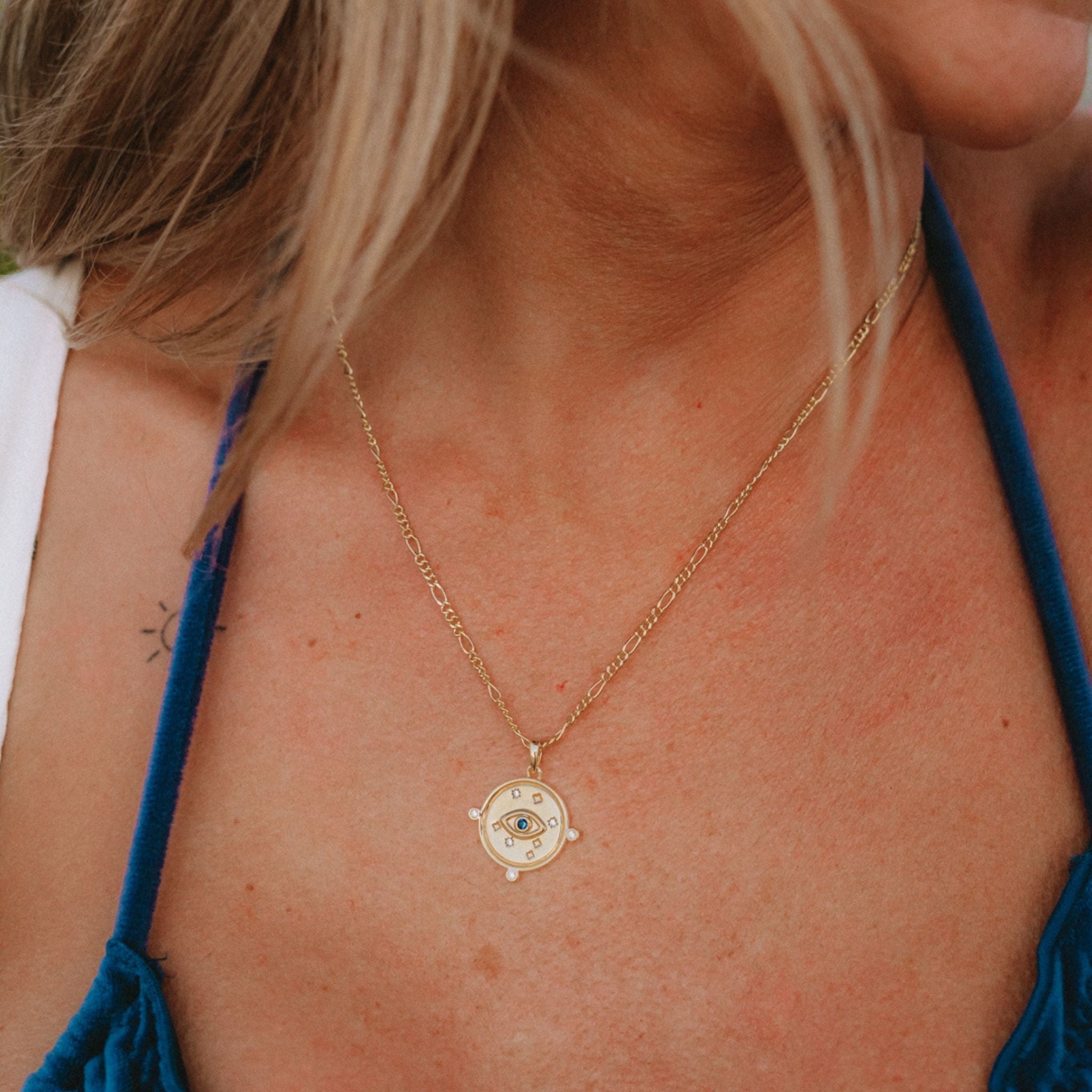 Coin Pendant Opal Evil Eye Necklace Blue Evil Eye Necklace